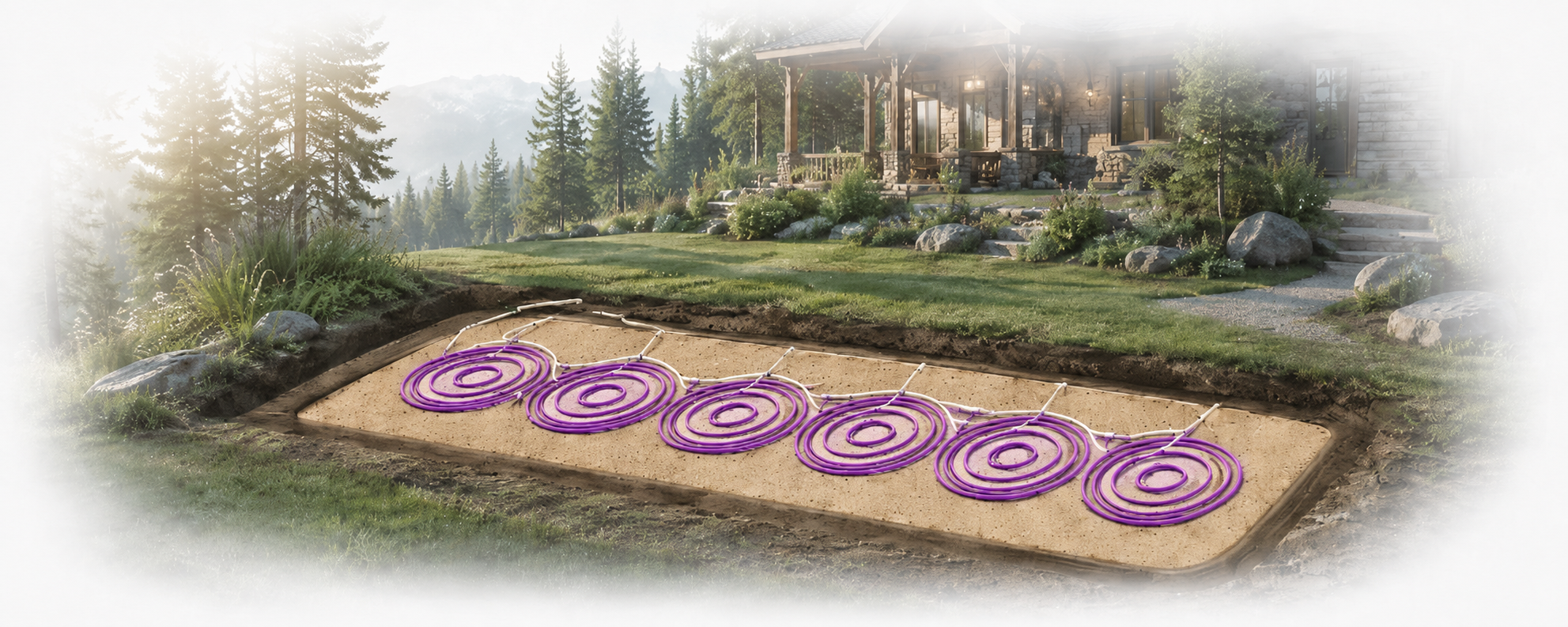 OSCAR residential system — purple coils on a shallow sand bed